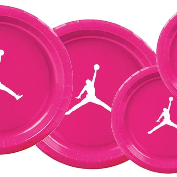 Custom shoe Girls Paper Party Plates Set, Hot Pink, 30 Count, Basketball Theme - Picture 4 of 4
